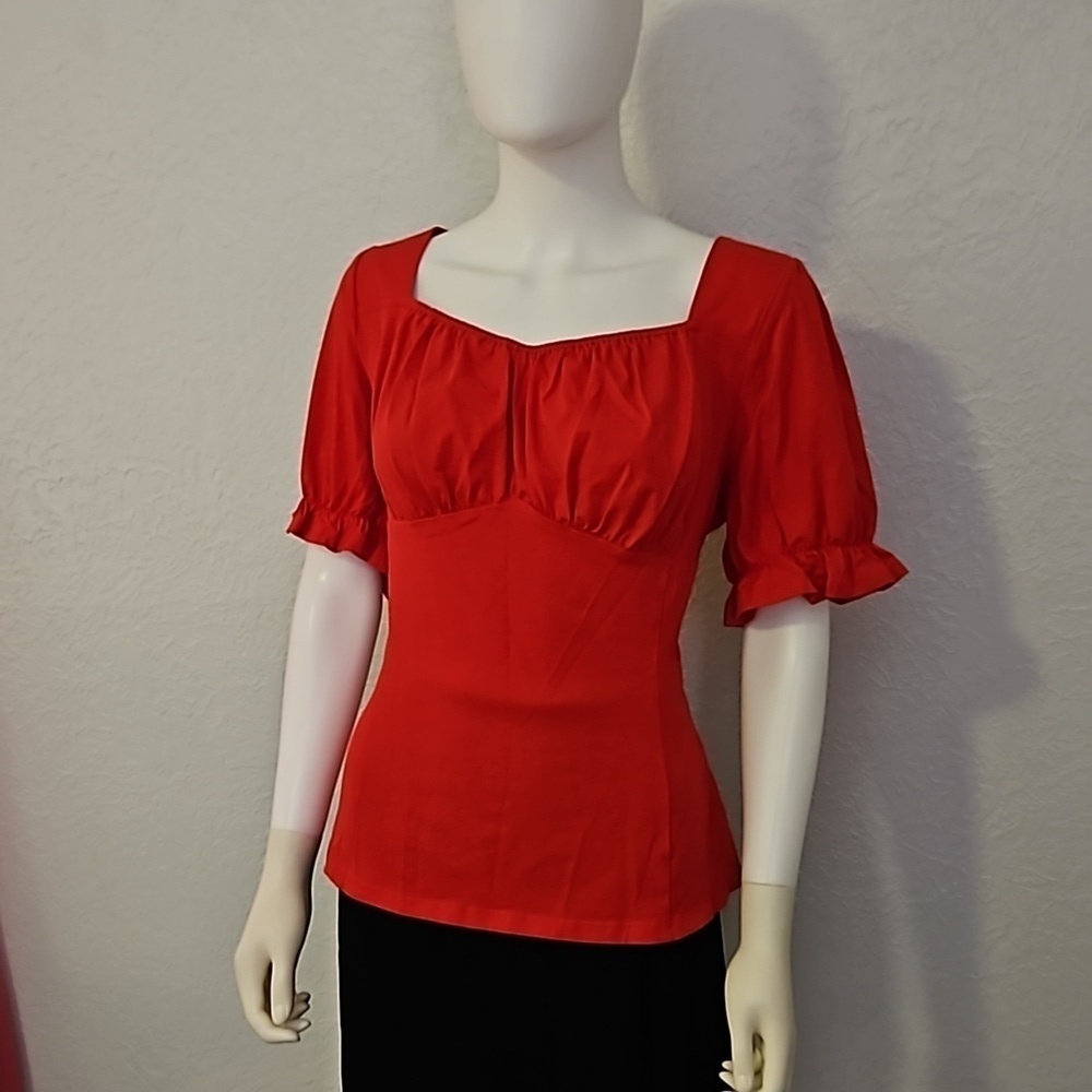 BELLE POQUE Retro Red Puff Sleeve Castlecore Blouse - Picture 3 of 8